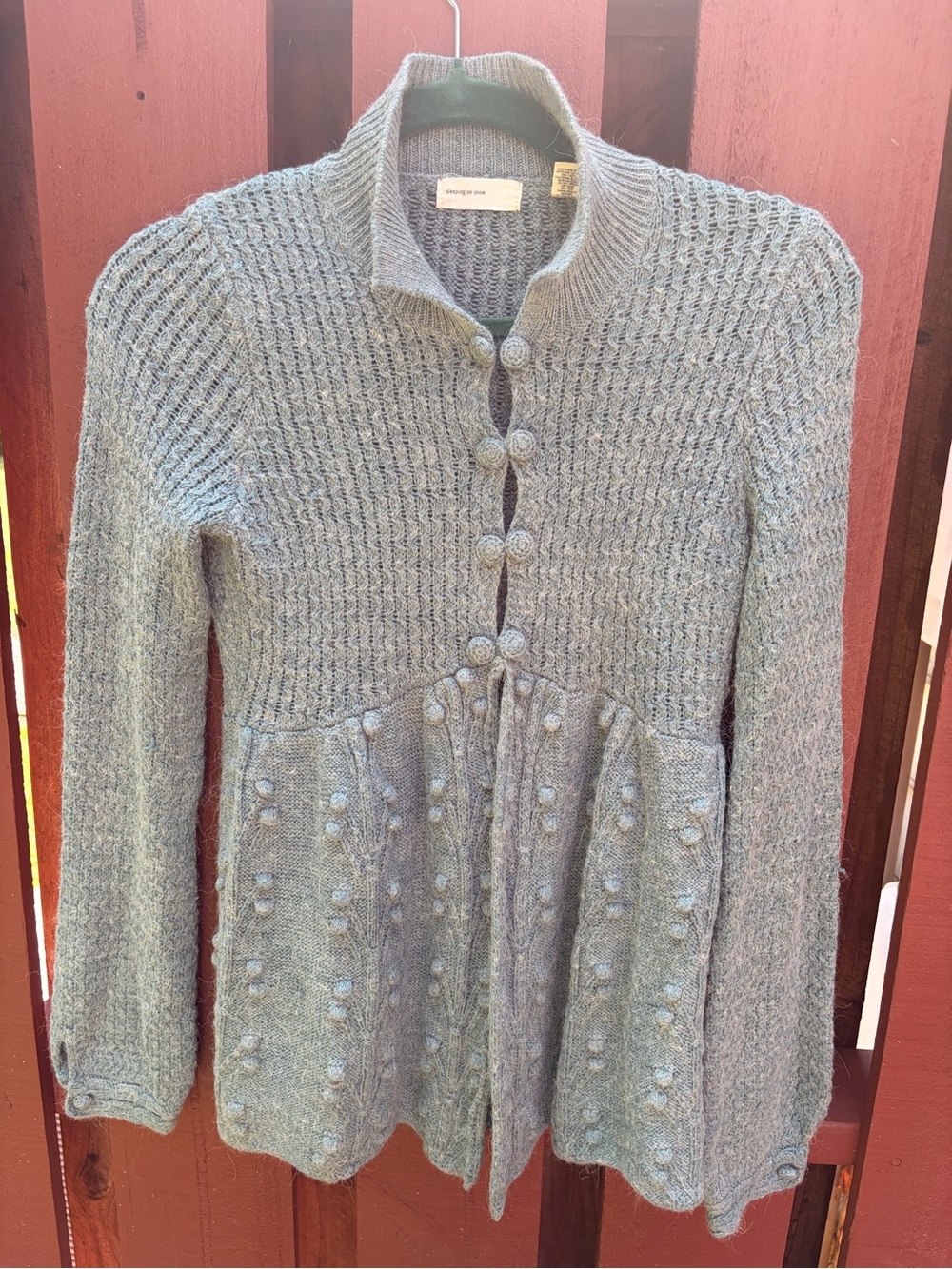 Textured Light Blue/ Teal Button-Front Cardigan with Peplum Detail